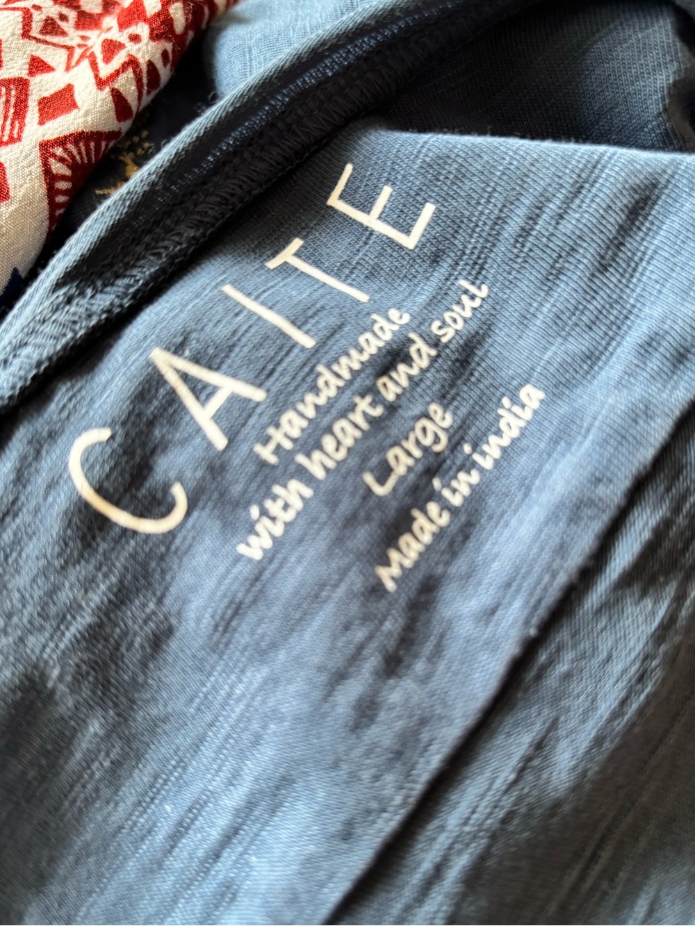 CAITE SEO Caite & Kayla BLUE EMBROIDERED cotton top SHORT SLEEVE boho LARGE - Picture 5 of 5